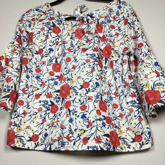 Bell sleeve 100% cotton flowy top tie back colorful flower print boho hippie Sz8 - Picture 7 of 9
